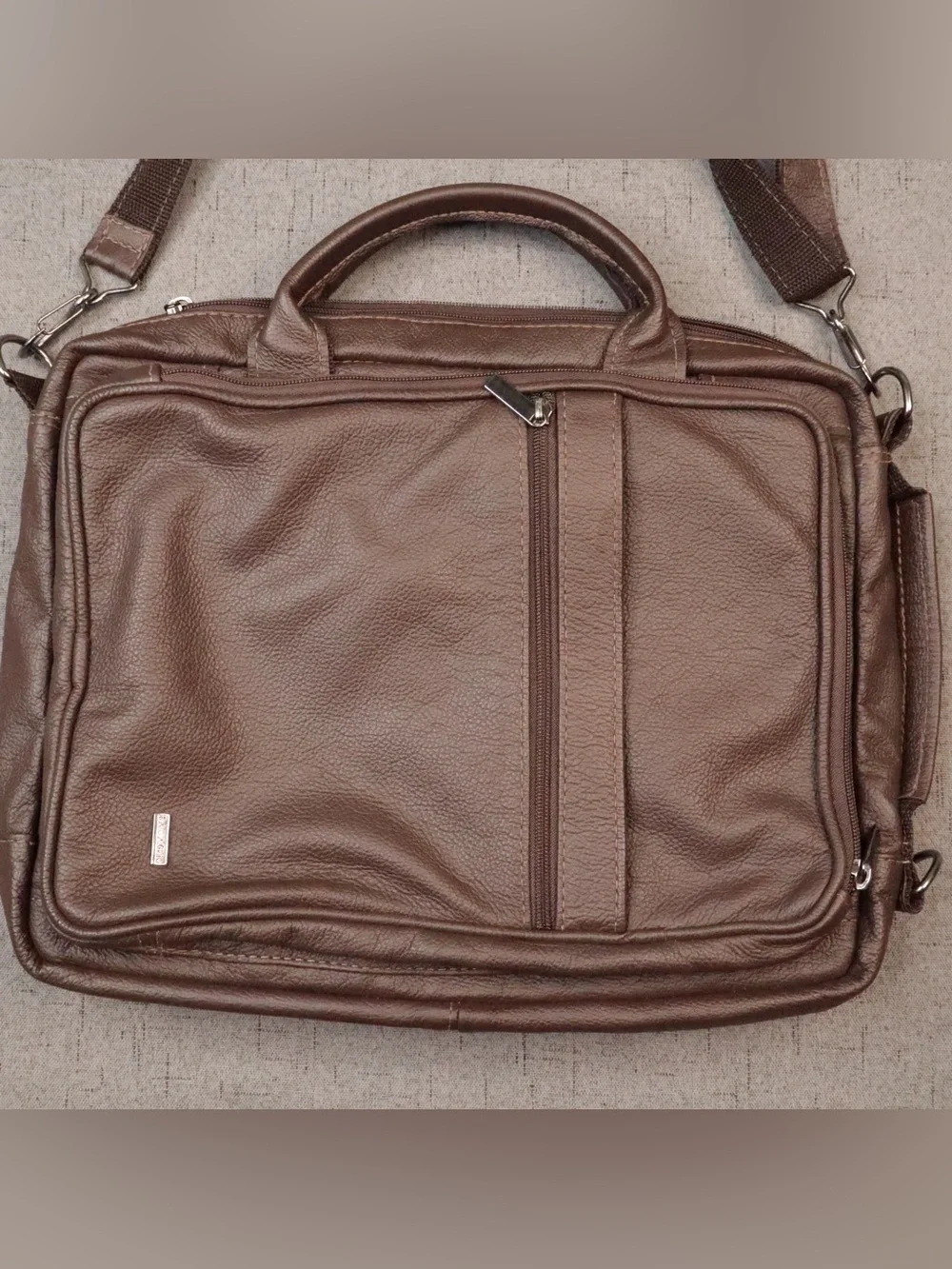 Bagaggio Brown Leather Convertible Laptop Briefcase Backpack Travel Bag⁠